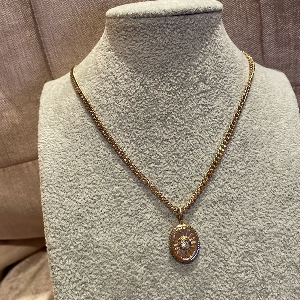 Art Deco Style Gold Medallion Diamond 18” Necklace